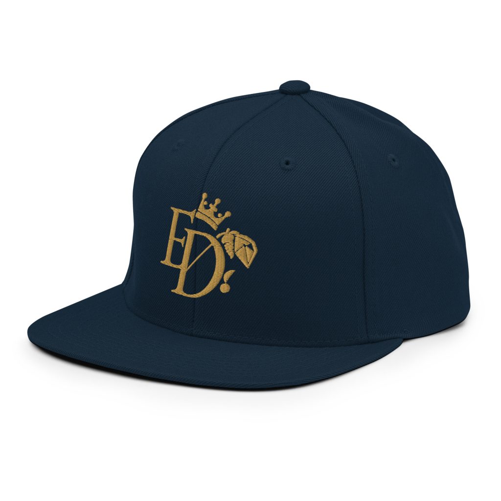 ED-BLACK-LABEL Snapback Hat (Navy Blue and Antique Gold)